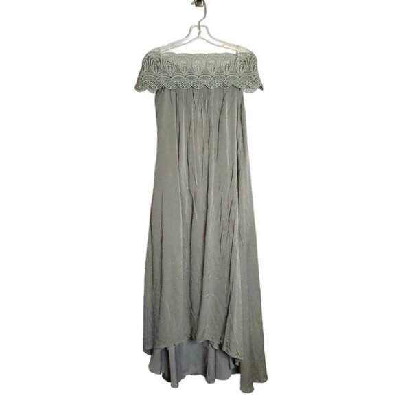 Self Portrait Bardot Lace Shouldered Maxi Dress Ice Grey Size 2 - Picture 3 of 12